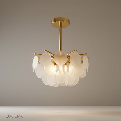Nobility Chandelier studio shot front view polished iron gold frame