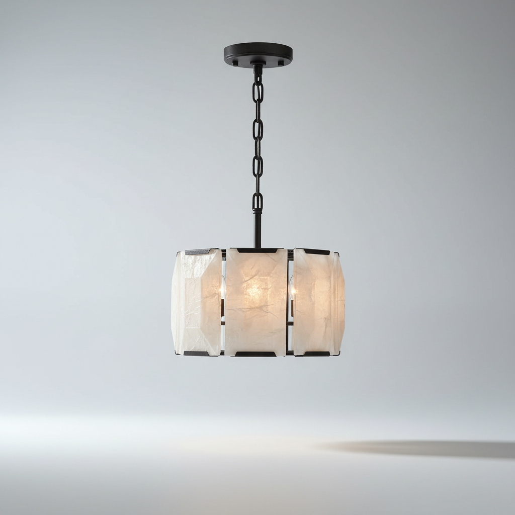 Studio shot of Vivid Round Alabaster Chandelier front view on clean white background
