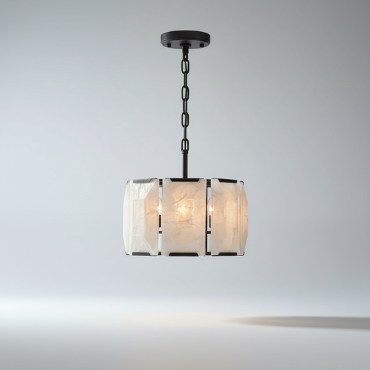 Studio shot of Vivid Round Alabaster Chandelier front view on clean white background