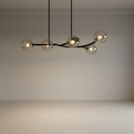 studio shot of cavern ceiling light with clear blown glass shades