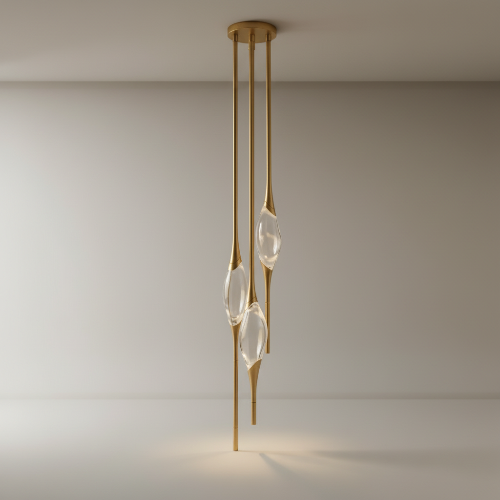 studio shot of Indus pendant light with clear asymmetrical crystal on black background