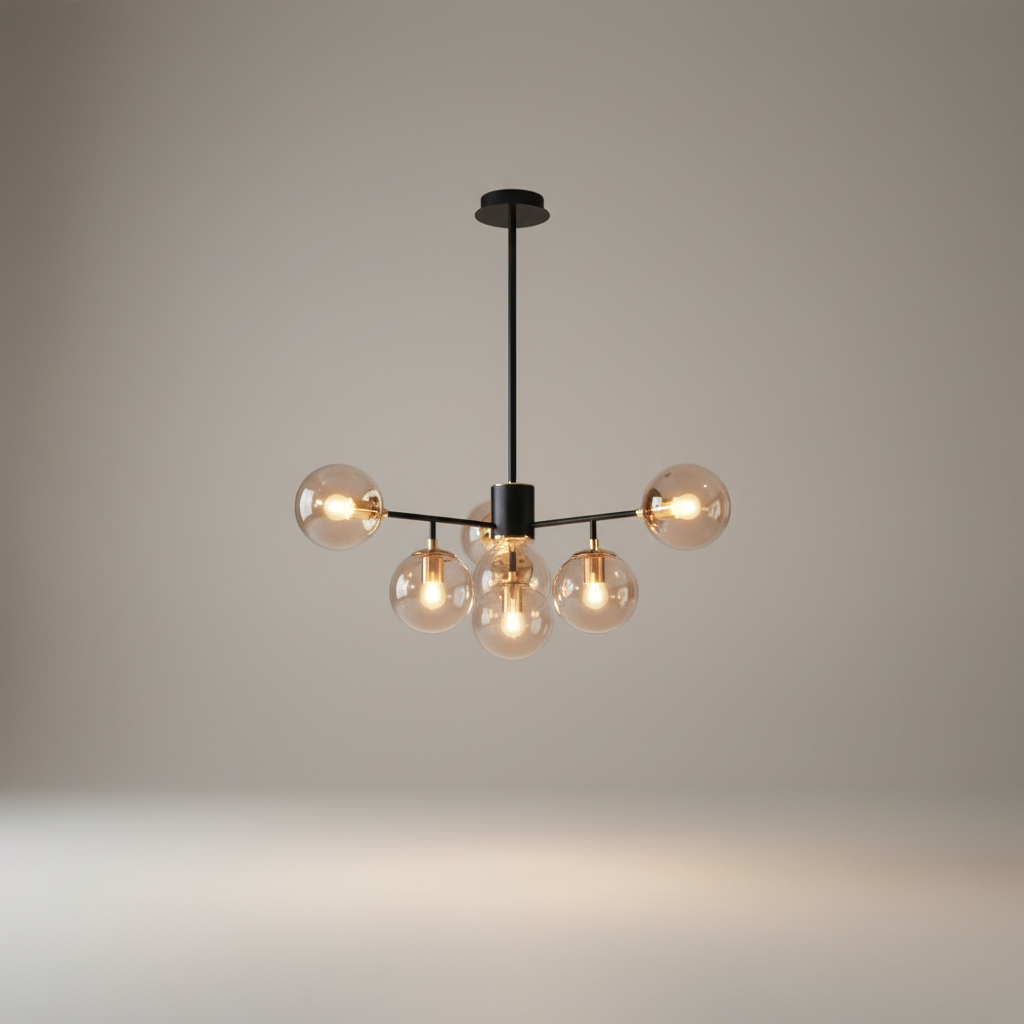 Yett chandelier studio shot on clean white background showing full iron body