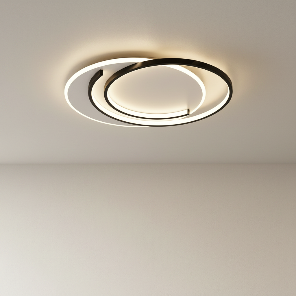 Zesty ceiling light black finish mounted on clean white studio ceiling