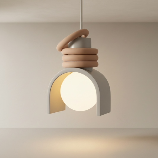 Studio shot of Fornax Dome Pendant Light with stacked curved resin accents on clean background
