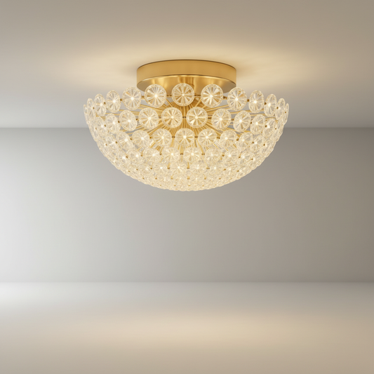 Studio shot of round stainless steel Vine ceiling light on clean white background