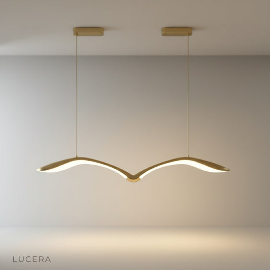 studio shot of Lucera Layer Linear Chandelier front view on clean white background