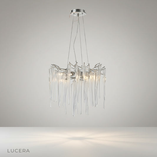Studio shot of Dolcetto round chandelier with crystal accents on a clean white background