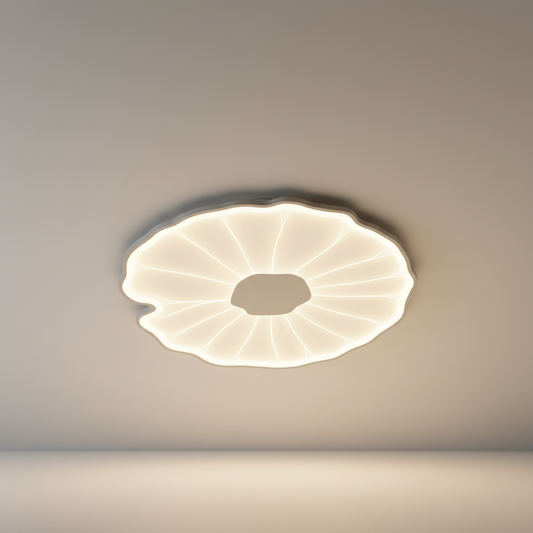Studio shot of Niveous ceiling light with overlapping iron and acrylic petals