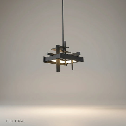 Studio shot of black iron Chalice Pendant Light on clean white background, front view