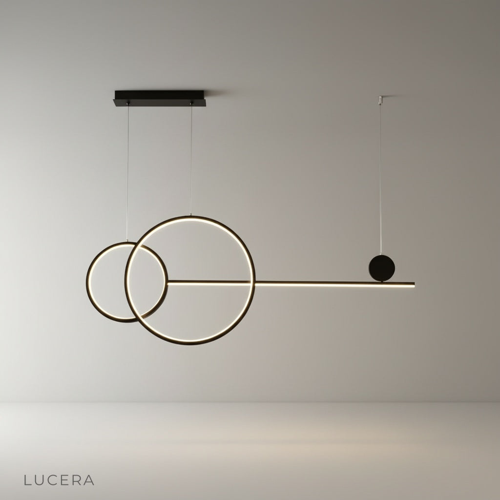 Brumal pendant light studio shot on clean white background showing dual circular rings