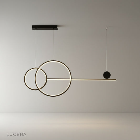 Brumal pendant light studio shot on clean white background showing dual circular rings