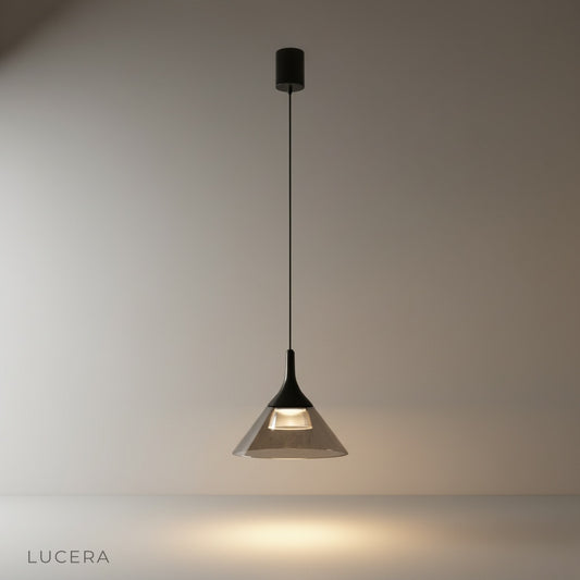 Calypso Pendant Light studio shot on clean white background, aluminum top and acrylic shade