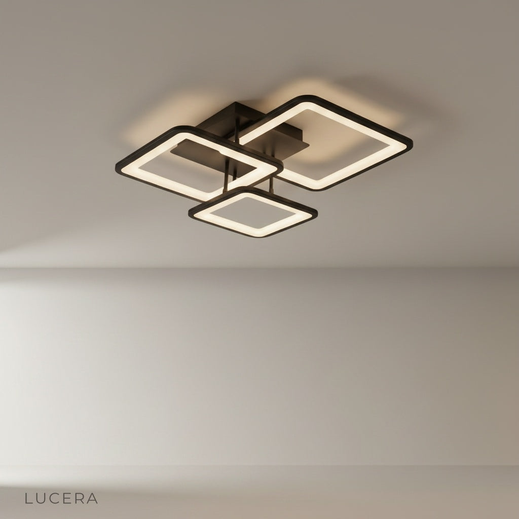 Barolo ceiling light illuminating modern living room with warm ambient glow