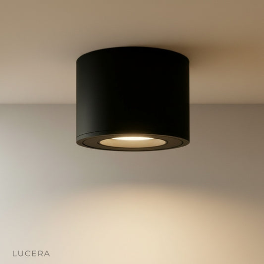 modern heat downlight illuminating cozy living room with warm ambient glow
