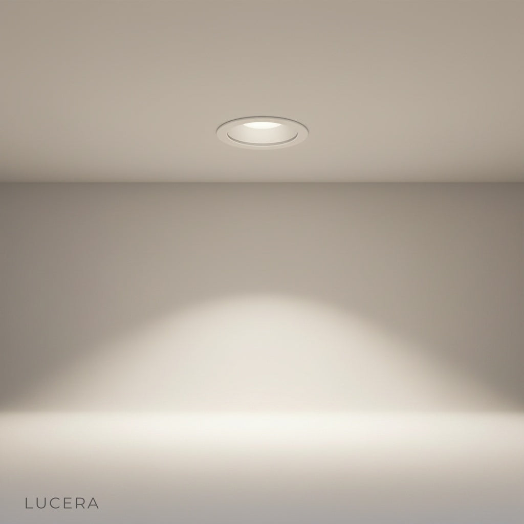 Lucera Brevity downlight studio view showing aluminum housing and deep-set reflector