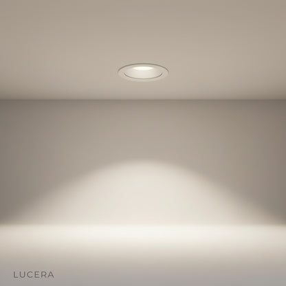 Lucera Brevity downlight studio view showing aluminum housing and deep-set reflector