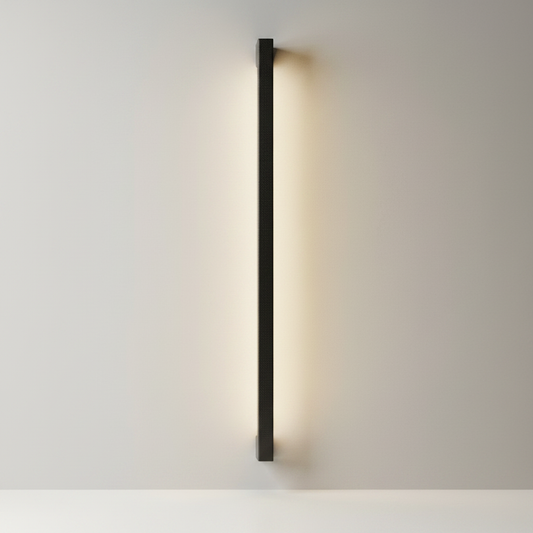 studio shot of sleek linear metal outdoor wall lamp front view
