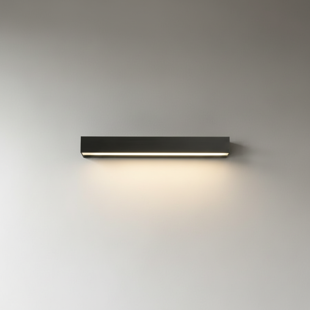 Goccia wall lamp studio shot on clean white background, front view showing sleek black frame