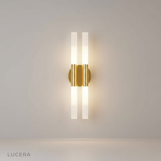 Studio shot of Estate Wall Lamp with round backplate and frosted acrylic shade