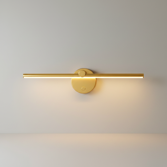 studio shot of sleek linear wall lamp with rotatable head against clean white background