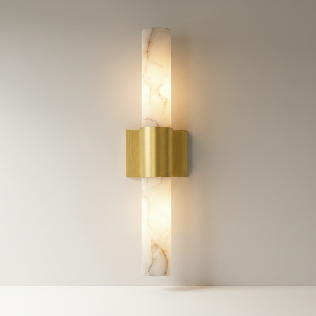 Studio shot of Umbra Alabaster wall sconce front view on clean white background
