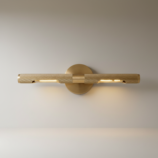 studio shot of Keziah brass mirror light front view on clean white background