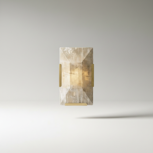 Studio shot of Haut-Médoc wall lamp front view with faceted natural alabaster shade