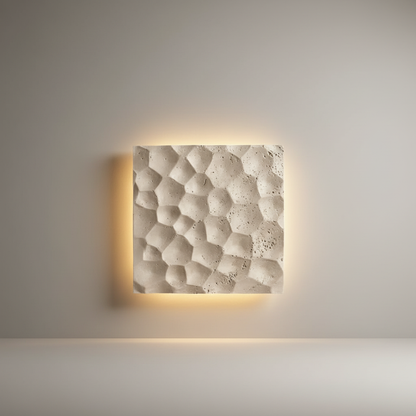Wampum travertine wall lamp front view on clean white studio background