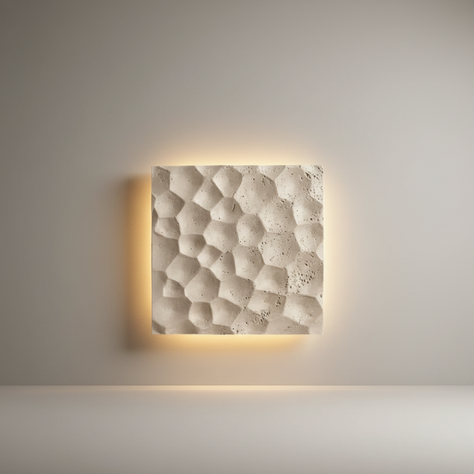 Wampum travertine wall lamp front view on clean white studio background