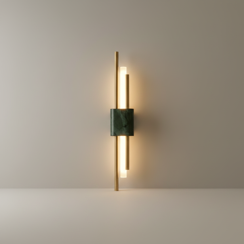 Xyloid wall lamp studio shot front view with metal frame and white acrylic shade