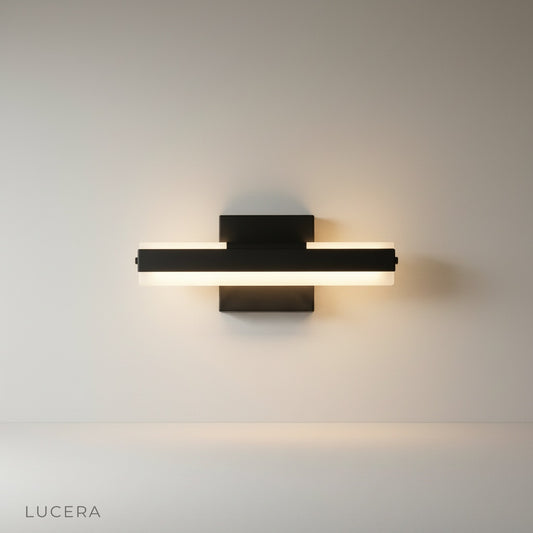 black iron and PS candle wall lamp mounted on a clean white studio wall