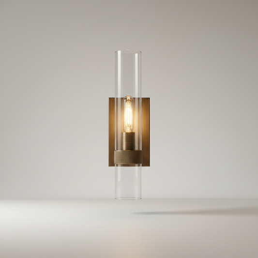 studio shot of ubiquity wall lamp brass and glass on clean white background