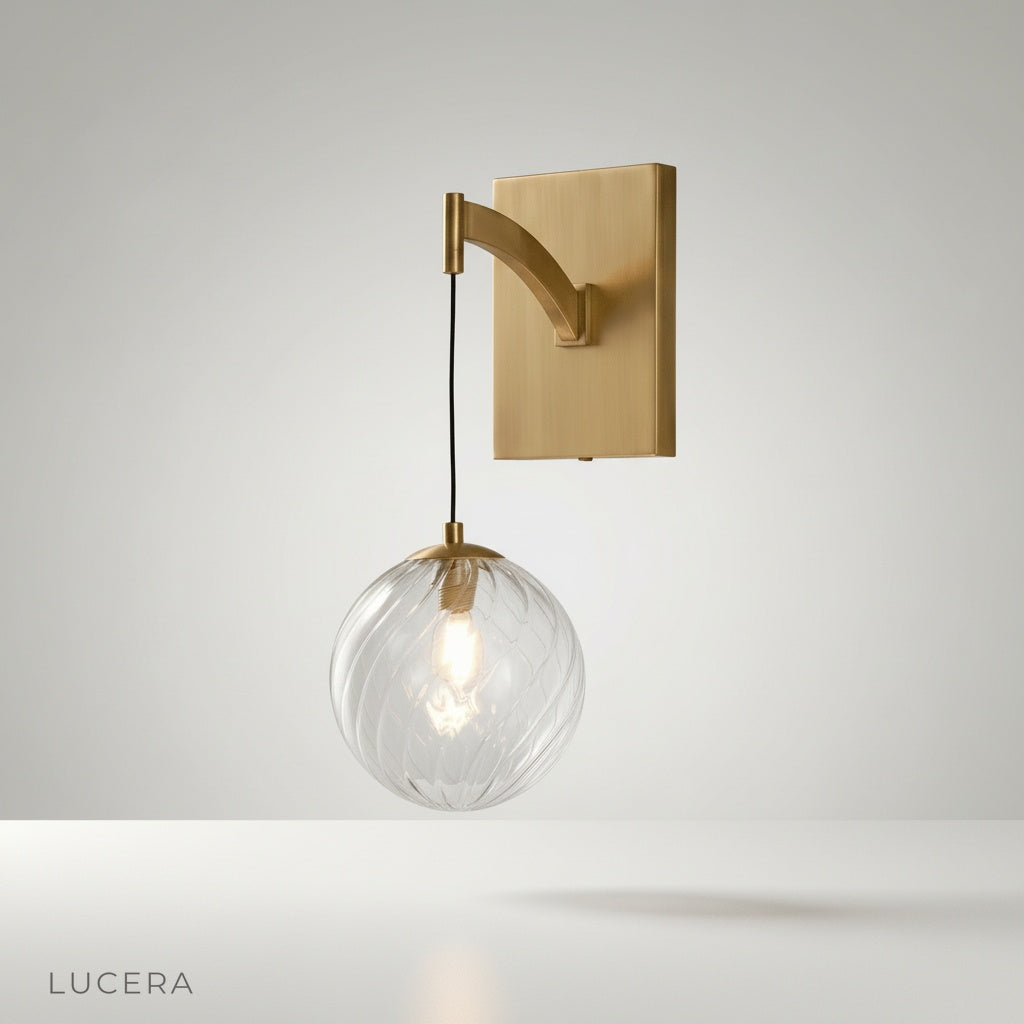 studio shot of ionic wall lamp front view on clean white background