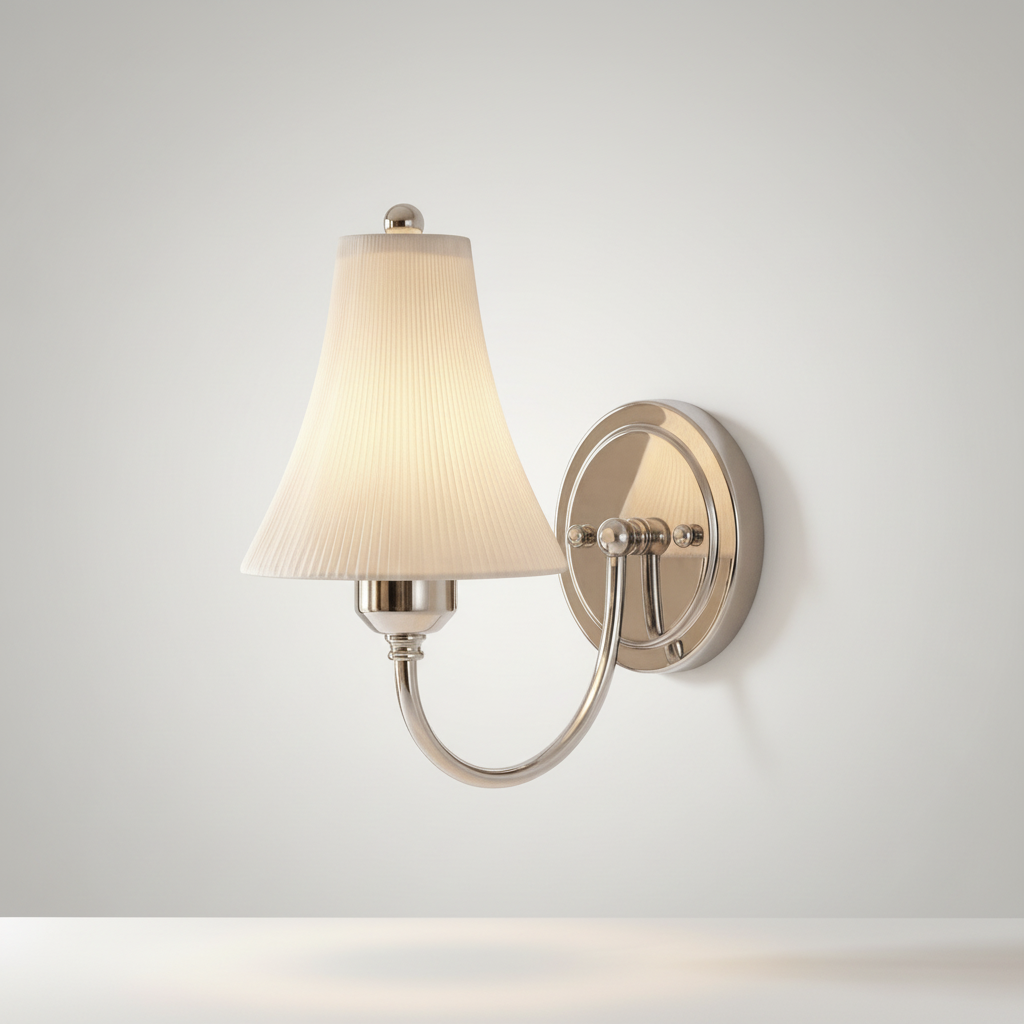 Lucera Hearth wall sconce polished metal front view on neutral studio background