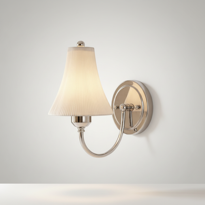 Lucera Hearth wall sconce polished metal front view on neutral studio background