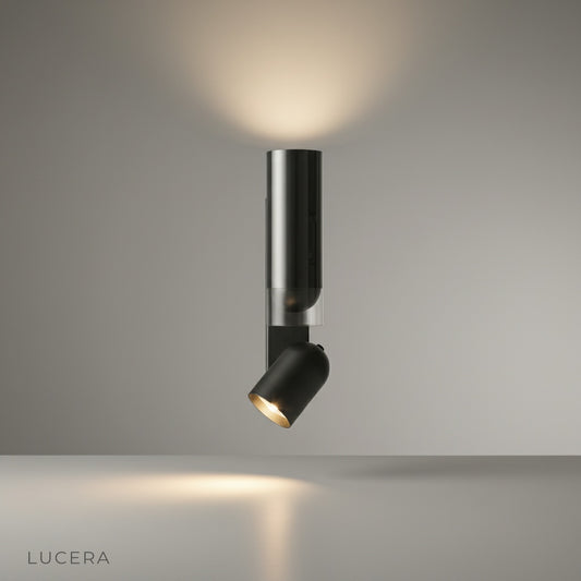 Dore Wall Lamp in Gun Black finish on clean studio background front view