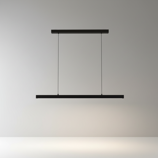 studio shot of wan pendant light with natural wood accent and black metal shade