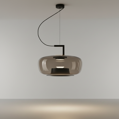 Yardang pendant light studio shot on clean white background showing metal and glass construction