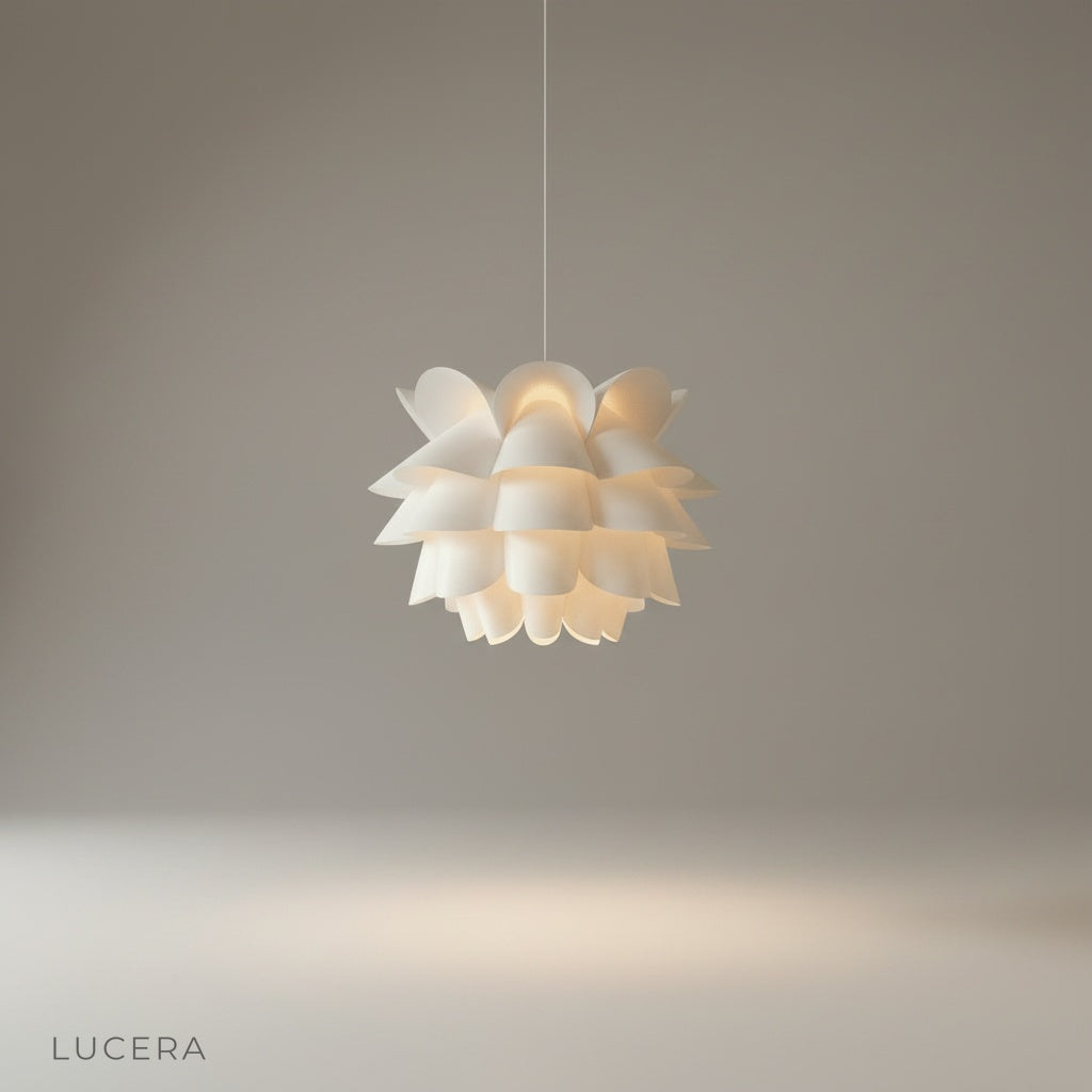 studio shot of white Oblation pendant light against clean neutral background