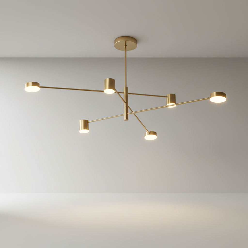 Studio shot of Winsor Blue Chandelier with multi-arm geometric aluminum frame on white background