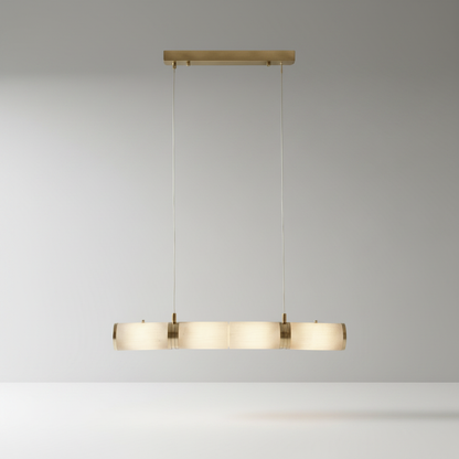 Lucera linear chandelier with alabaster shade on clean white studio background