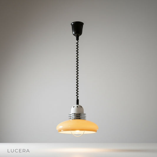 Cream glossy glass Cima pendant light on clean white studio background