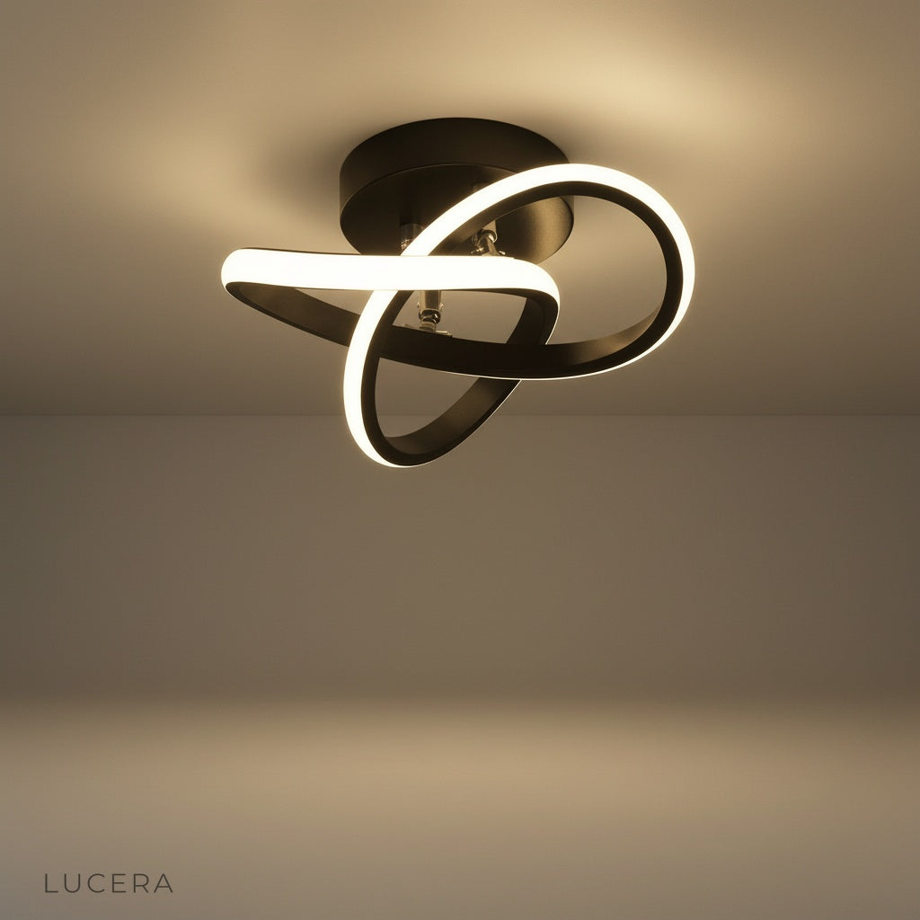 Flow ceiling light studio shot on clean white background showing iron body and acrylic shade