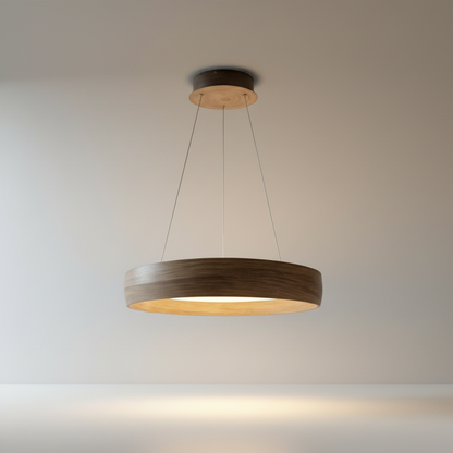 studio shot of circular Tenon pendant light with diffused acrylic panel and thin cables