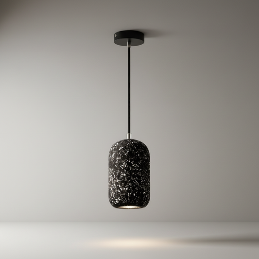Minimalist concrete Sun Pendant Light on clean white studio background