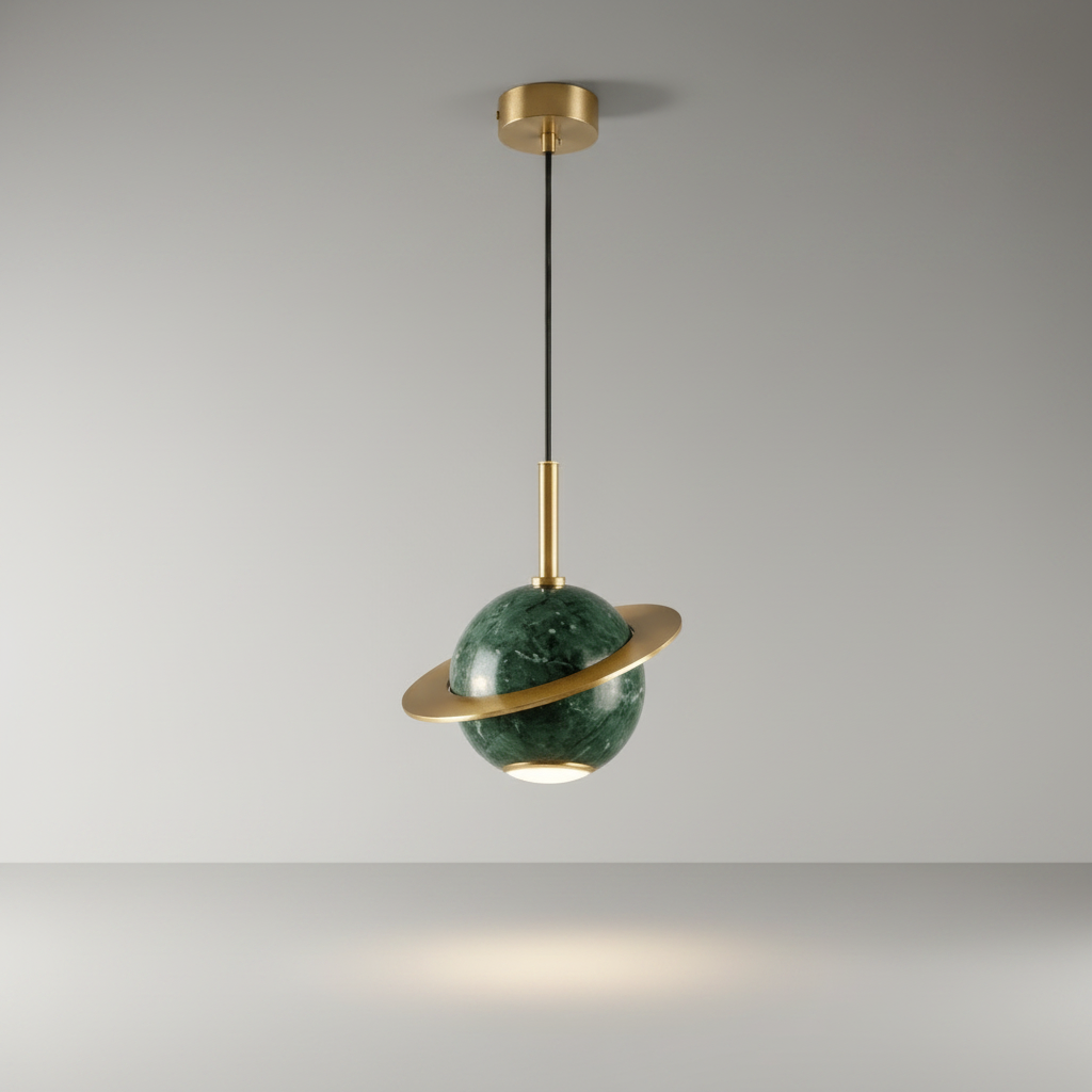 studio shot of xinomavro marble pendant light on black cord