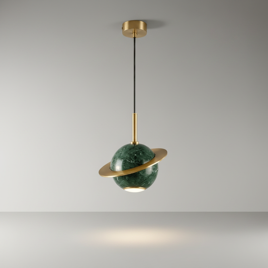 studio shot of xinomavro marble pendant light on black cord
