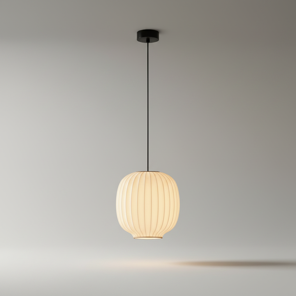 Studio shot of Quoin Pendant Light with luxurious silk shade on clean background