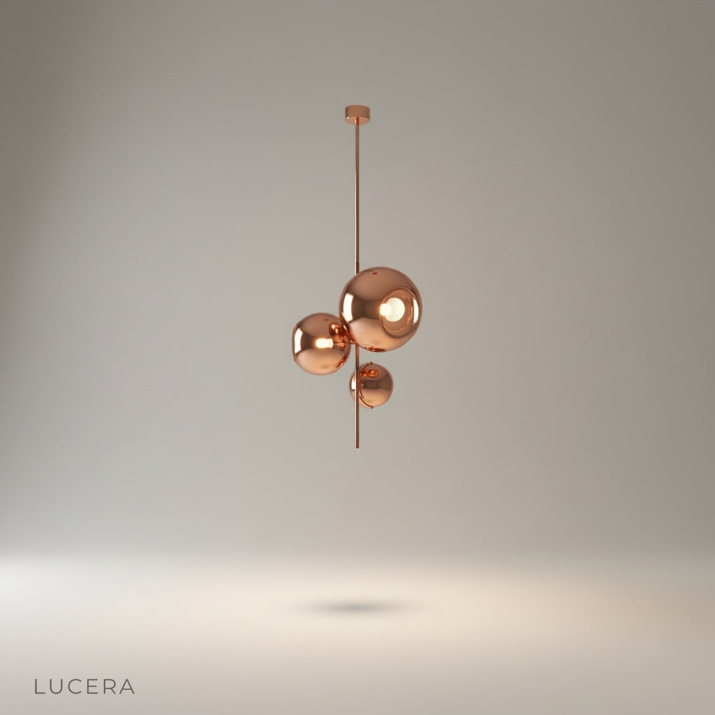 modern red glass pendant light illuminating a cozy dining room