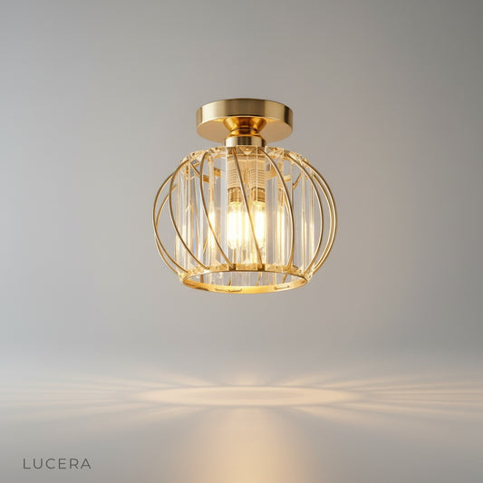 studio shot of Wolfram ceiling light with round crystal swirl shades